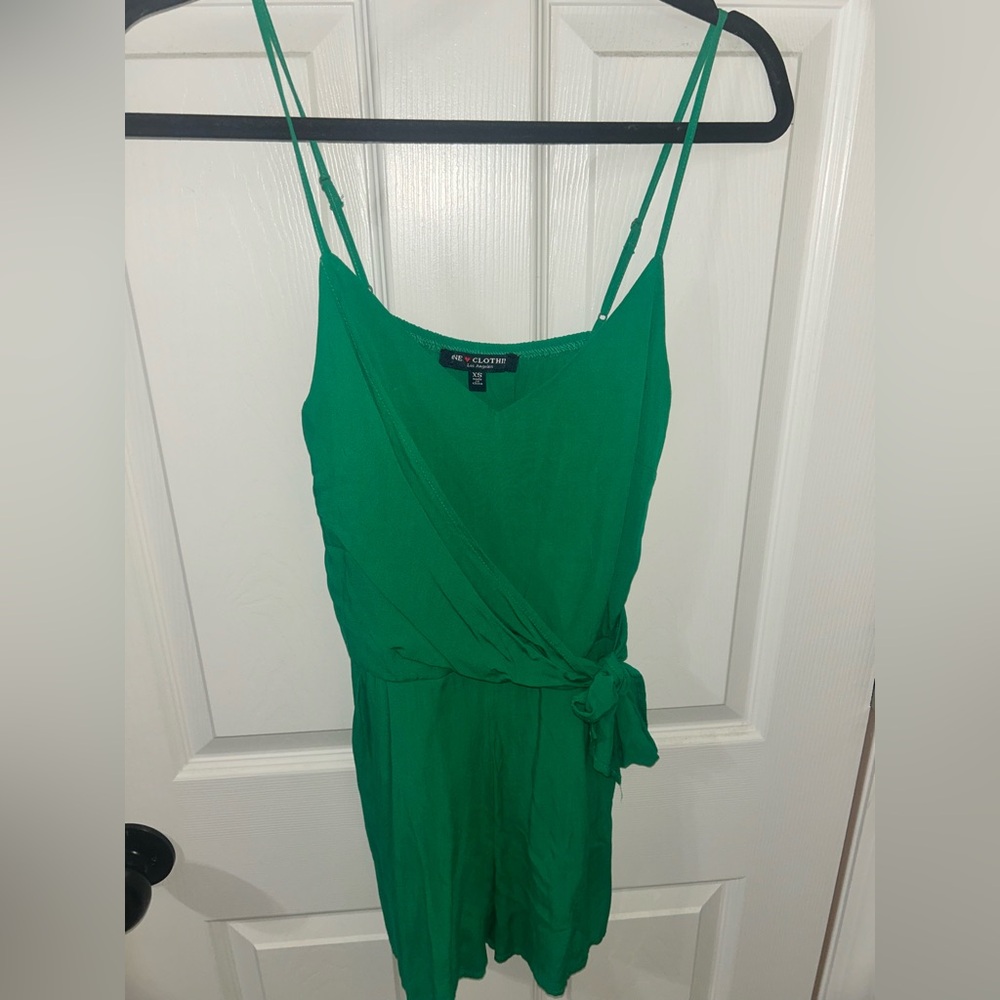 Vibrant Green Spaghetti Strap Wrap romper